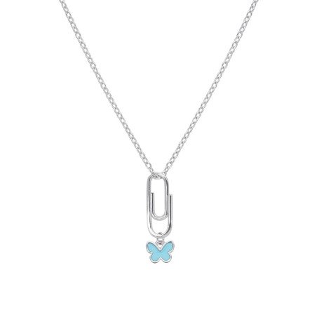 Collar MAREA Para Niña - Cadena con Clip y Charm de Mariposa Azul - Plata de Ley en Baño Rodio | D02407/AD