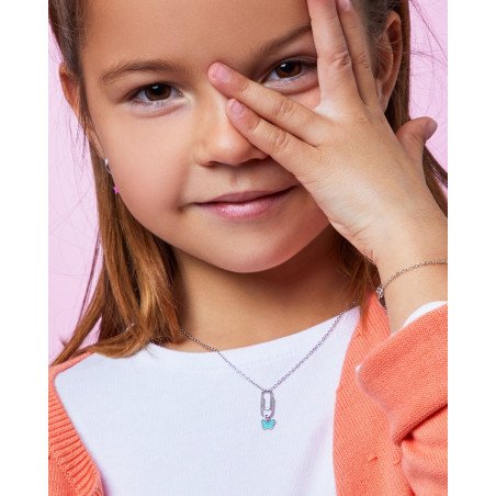 Collar MAREA Para Niña - Cadena con Clip y Charm de Mariposa Azul - Plata de Ley en Baño Rodio | D02407/AD