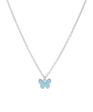 Collar MAREA Para Niña - Cadena con Motivo de Mariposa Azul - Plata de Ley en Baño Rodio | D02407/AG