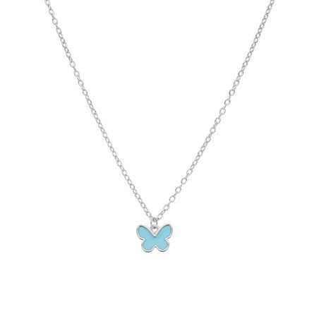 Collar MAREA Para Niña - Cadena con Motivo de Mariposa Azul - Plata de Ley en Baño Rodio | D02407/AG