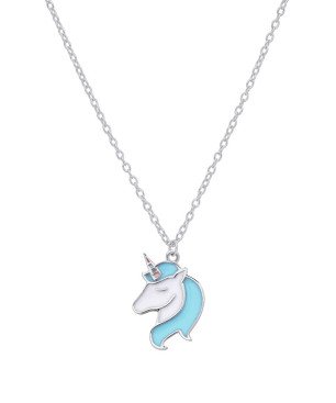 Collar MAREA Para Niña - Cadena con Motivo de Unicornio Azul  - Plata de Ley en Baño Rodio | D02407/AJ