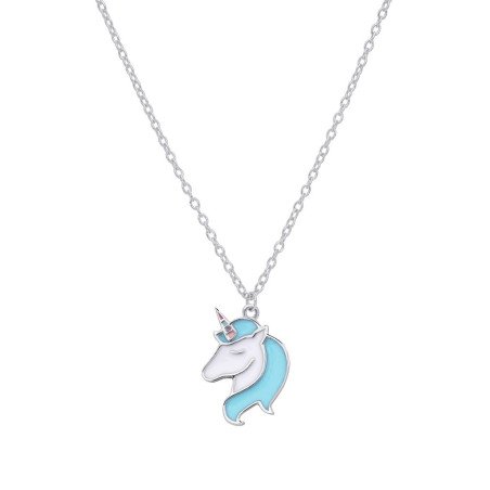 Collar MAREA Para Niña - Cadena con Motivo de Unicornio Azul  - Plata de Ley en Baño Rodio | D02407/AJ