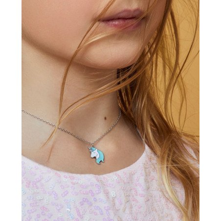 Collar MAREA Para Niña - Cadena con Motivo de Unicornio Azul  - Plata de Ley en Baño Rodio | D02407/AJ