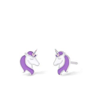 Pendientes MAREA Girls de Plata de Ley con Unicornio de Esmalte Lila y Cierre de Presión D02401/AL