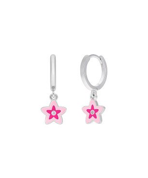 Pendientes MAREA Girls de Plata de Ley Aro con Estrella de Esmalte Rosa y Fucsia y Circonita y Cierre Huggy D03601/CQ