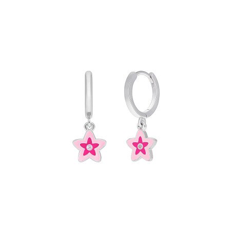 Pendientes MAREA Girls de Plata de Ley Aro con Estrella de Esmalte Rosa y Fucsia y Circonita y Cierre Huggy D03601/CQ