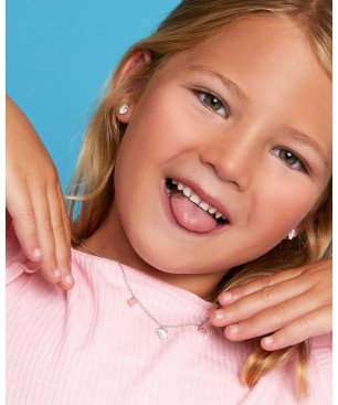 Pendientes MAREA Para Niña - Cerditos en Plata de Ley Baño Rodio - Esmalte Blanco y Rosa | D03001/BP