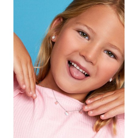 Pendientes MAREA Para Niña - Cerditos en Plata de Ley Baño Rodio - Esmalte Blanco y Rosa | D03001/BP