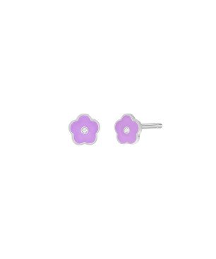 Pendientes MAREA Para Niña - Flor en Plata de Ley Baño Rodio - Esmalte Lila | D03601/AE