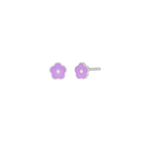 Pendientes MAREA Para Niña - Flor en Plata de Ley Baño Rodio - Esmalte Lila | D03601/AE