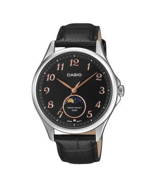 Reloj CASIO Analógico Clásico de Acero con Indicador de Fase Lunar y Correa de Piel MTP-M110L-1AVER