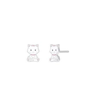 Pendientes MAREA Para Niña - Gatito en Plata de Ley Baño Rodio - Esmalte Blanco y Rosa | D03601/BH