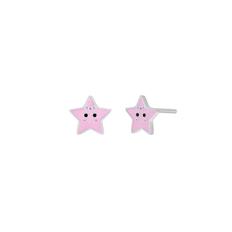 Pendientes MAREA Para Niña - Estrellas en Plata de Ley Baño Rodio - Esmalte Rosa | D03601/BO