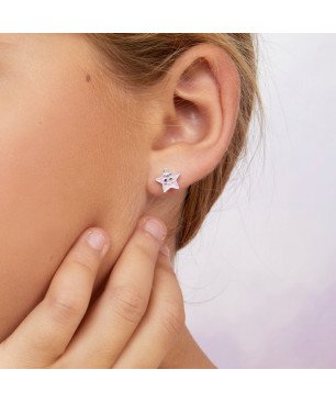 Pendientes MAREA Para Niña - Estrellas en Plata de Ley Baño Rodio - Esmalte Rosa | D03601/BO