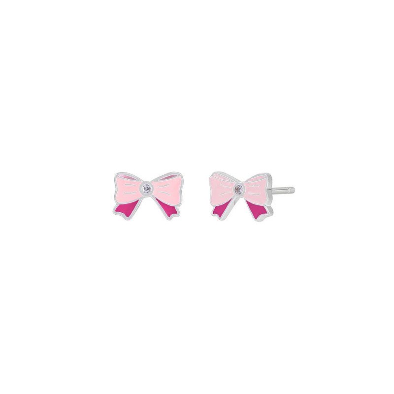 Pendientes MAREA Para Niña - Lacitos con Circonita en Plata de Ley Baño Rodio - Esmalte Rosa Fucsia | D03601/CF