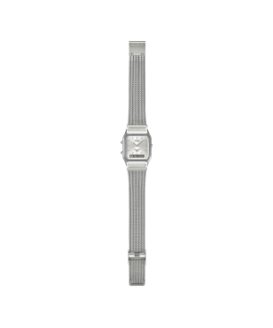 Reloj CASIO Vintage Unisex - Analógico-Digital Correa de Malla Plateada y Esfera Blanca Edgy Collection - AQ-230EM-7AEF