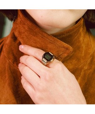 Anillo Reloj CASIO Unisex Digital - Estructura Metálica IP Dorado - Edición Especial - CRW-001G-9ER