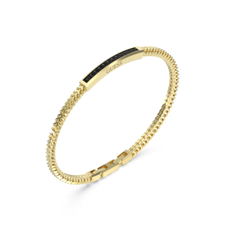 Pulsera GUESS Hombre de Acero Dorado con Detalle Central Negro JUMB05099JWYGS