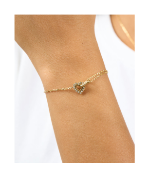 Pulsera GUESS  Mujer de Acero Dorado ICONIQUE de Doble Cadena con Corazón y Cristales JUBB05534JWYGS