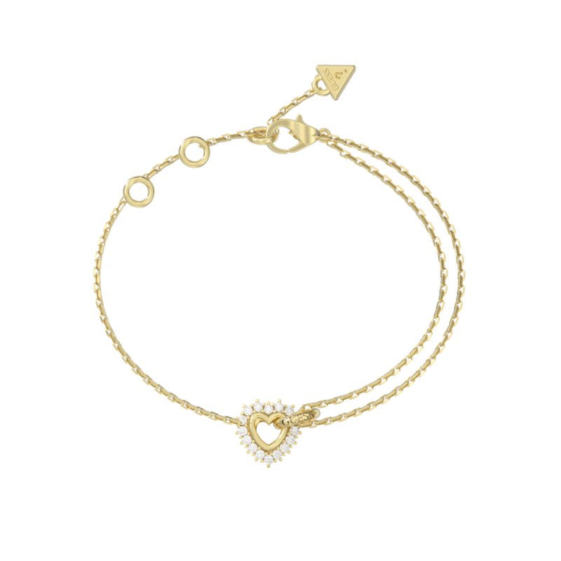 Pulsera GUESS  Mujer de Acero Dorado ICONIQUE de Doble Cadena con Corazón y Cristales JUBB05534JWYGS