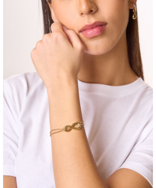 Pulsera GUESS AMORE Mujer de Acero Dorado con Infinito y Grabado Central JUBB05050JWYGS