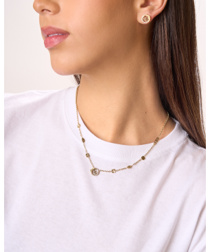 Collar GUESS 4LOVE Mujer de Acero Dorado con Logo 4G, Flores y Cristales JUBN05038JWYGT-U