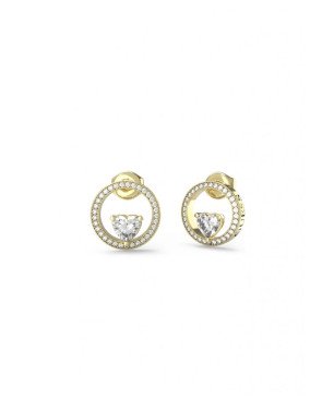 Pendientes Aro GUESS M'ama Non M'ama - Acero IP Dorado con Cristales y Motivo de Corazón Central - JUBE04666JWYGT-U