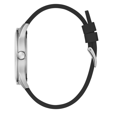 Reloj GUESS Reputation Para Hombre - 3 Agujas Esfera Negra con Textura y Logo - Correa Silicona Negra y Caja de Acero - GW0887G1