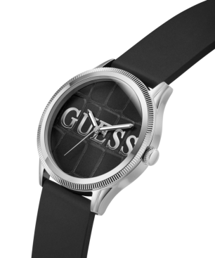 Reloj GUESS Reputation Hombre - Brazalete de Silicona Negra y Caja Acero - Esfera Negra con Textura | 3 ATM | GW0887G1