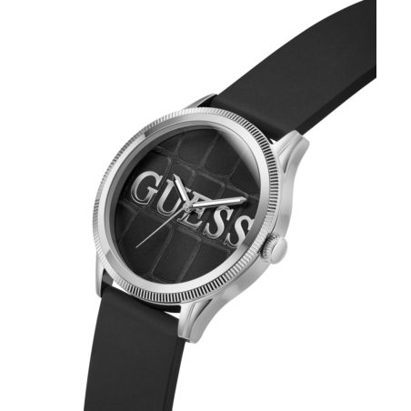 Reloj GUESS Reputation Hombre - Brazalete de Silicona Negra y Caja Acero - Esfera Negra con Textura | 3 ATM | GW0887G1