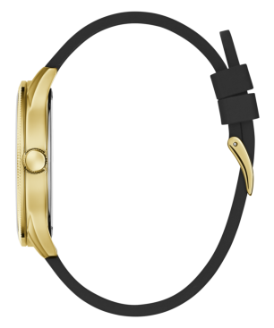 Reloj GUESS Reputation Para Hombre - 3 Agujas Esfera Verde con Textura - Correa Silicona Negra y Caja Acero IP Dorado - GW0887G2