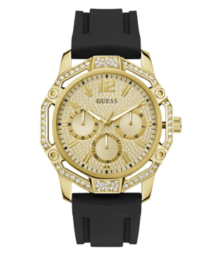 Reloj GUESS Regal Para Hombre - Cronógrafo con Caja y Esfera Acero IP Dorado con Cristales - Correa Silicona Negra - GW0954G2