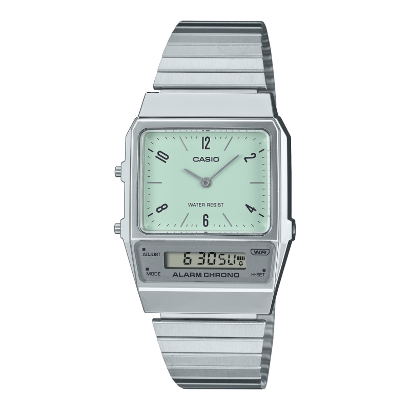 Reloj CASIO Vintage Analógico-Digital para Mujer con Esfera Verde y Brazalete de Acero AQ-800E-3AEF