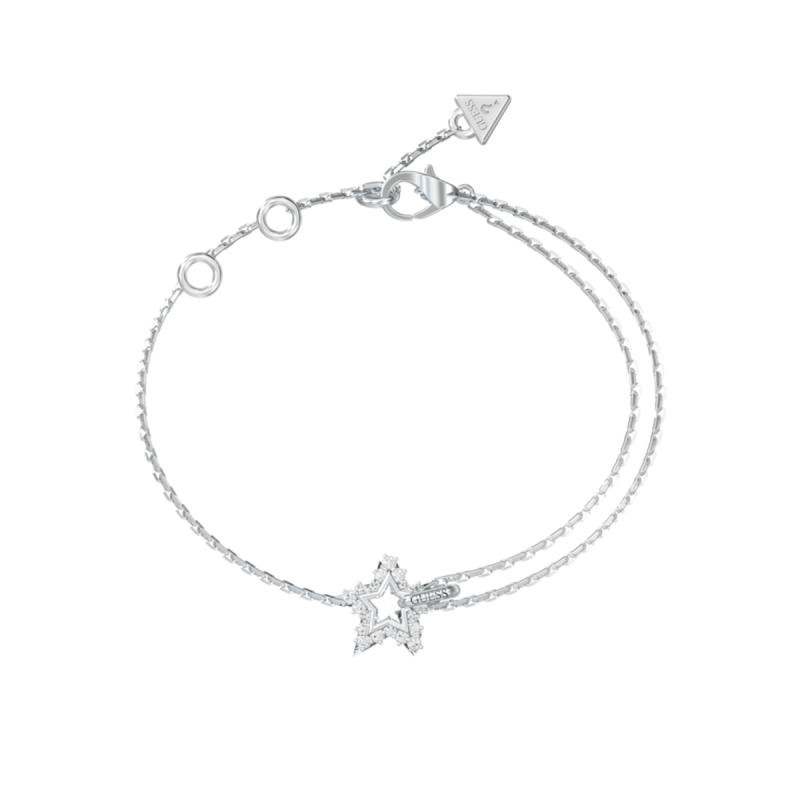 Pulsera GUESS de Acero Plateado con Doble Cadena y Estrella con Pedrería JUBB05538JWRHS