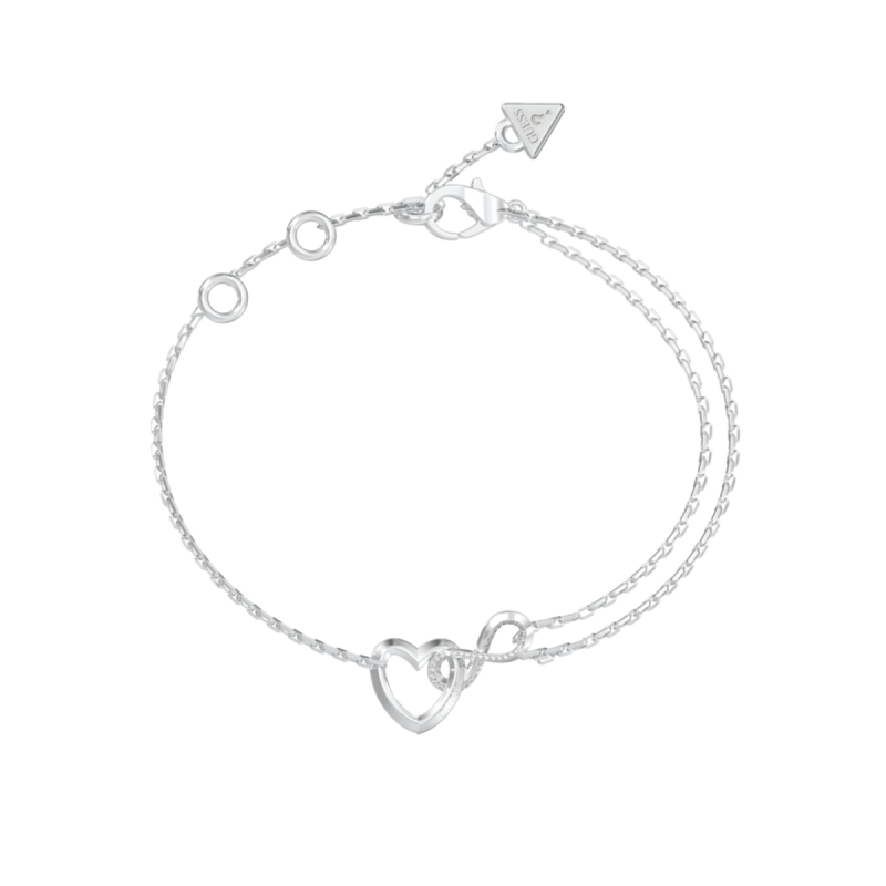 Pulsera GUESS ICONIQUE de Acero Plateado con Doble Cadena y Corazón Infinito JUBB05531JWRHS