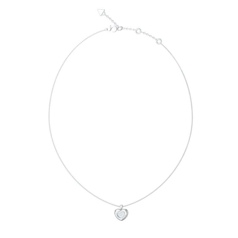 Collar GUESS L.O.V.E Para Mujer - Acero Cadena Plateada con Corazón Decorado con Pedrería - JUBN05463JWRHT-U