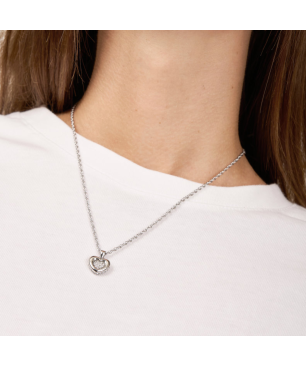 Collar GUESS L.O.V.E Para Mujer - Acero Cadena Plateada con Corazón Decorado con Pedrería - JUBN05463JWRHT-U