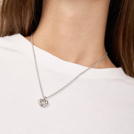 Collar GUESS L.O.V.E Para Mujer - Acero Cadena Plateada con Corazón Decorado con Pedrería - JUBN05463JWRHT-U