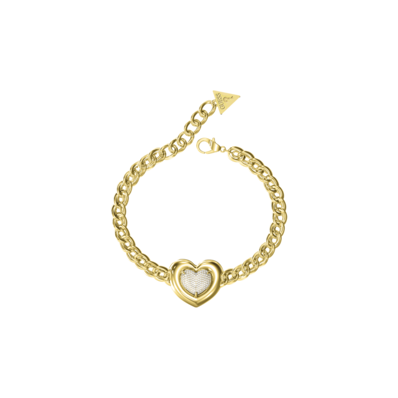 Pulsera GUESS L.O.V.E Para Mujer - Eslaboles Gruesos de Acero IP Dorado y Corazón Decorado con Pedrería - JUBB05456JWYGS Pulsera GUESS L.O.V.E Para Mujer - Eslaboles Gruesos de Acero IP Dorado y Corazón Decorado con Pedrería - JUBB05456JWYGS