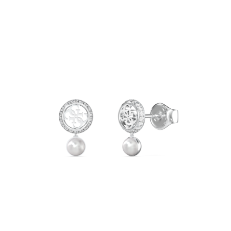 Pendientes GUESS TINY PEARLY de Acero Plateado con Logo 4G, Perla Colgante y Pedrería JUBE05517JWRHT-U