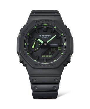 Reloj Casio G-SHOCK Para Hombre - Utility Black Octogonal Negro con Marcación Verde - Sumergible (200m) - GA-2100-1A3ER
