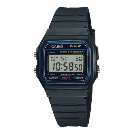 Reloj CASIO Unisex - Classic F-91 Series Digital con Correa de Silicona Negra - Pantalla Retroiluminada - F-91W-1YEG