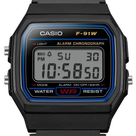 Reloj CASIO Unisex - Classic F-91 Series Digital con Correa de Silicona Negra - Pantalla Retroiluminada - F-91W-1YEG