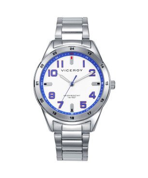 Reloj VICEROY NEXT Para Niño - Correa y Caja de Acero con Esfera Blanca/Azul - Incluye Pulsera Piel Azul con Cruz - 401475-04