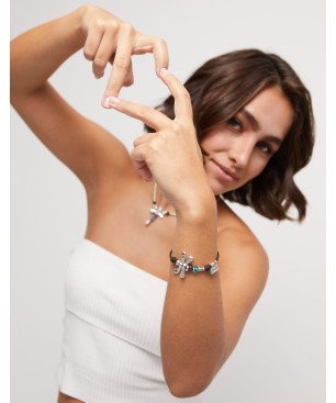 Pulsera UNOde50 Ser rebelde - Cristales y Libélula Bañada en Plata de Ley - Mensaje Amor | PUL2478MCLMTL0M