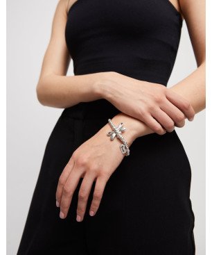 Pulsera Elástica UNOde50 Ser Rebelde - Cuentas con Libélula de Metal Baño en Plata de Ley - Mensaje Suerte | PUL2476MTL0000L