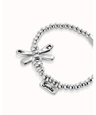 Pulsera Elástica UNOde50 Ser Rebelde - Cuentas con Libélula de Metal Baño en Plata de Ley - Mensaje Suerte | PUL2476MTL0000L
