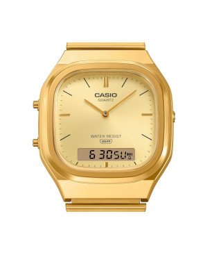 Reloj CASIO Vintage Unisex - Correa y Esfera de Acero IP Dorado - Pantalla Analógico-Digital - AQ-240EG-9AEF
