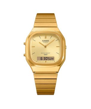 Reloj CASIO Vintage Unisex - Correa y Esfera de Acero IP Dorado - Pantalla Analógico-Digital - AQ-240EG-9AEF