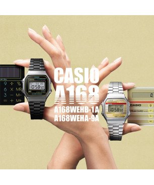 Reloj CASIO Vintage Unisex - Digital Iconic Series - Correa Acero IP Negro - A168WEHB-1AEF